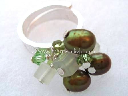 Pearl, Jade, Peridot & Crystal Ring